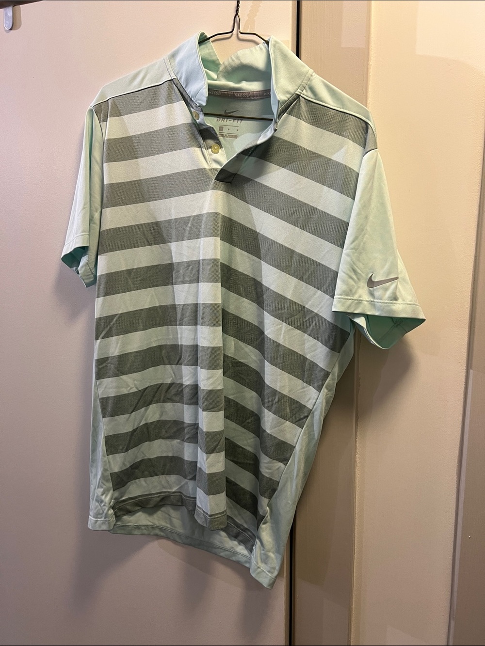 Nike Men’s Light Mint and Gray Striped Polo